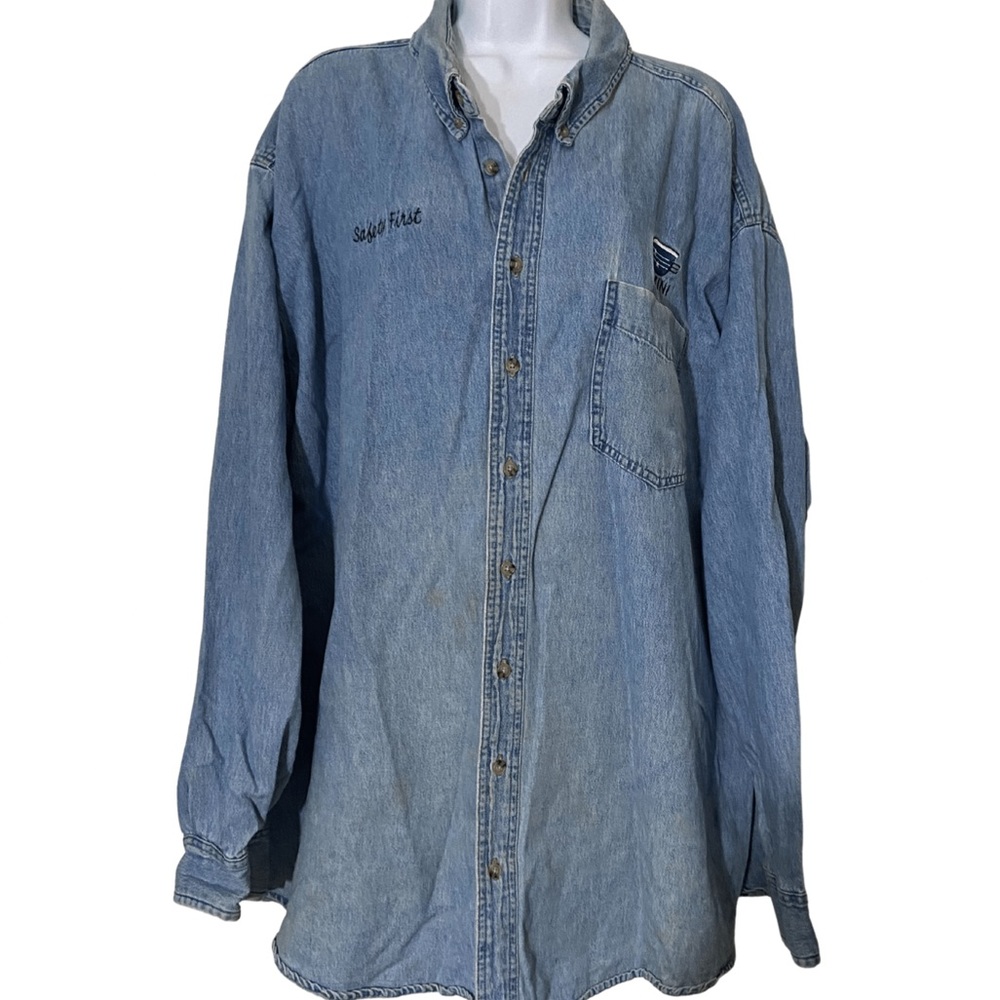 VINTAGE HARTWELL DENIM WORKSHIRT Blue Chambray 100% Cotton Men’s SZ 3XL Big+Tall